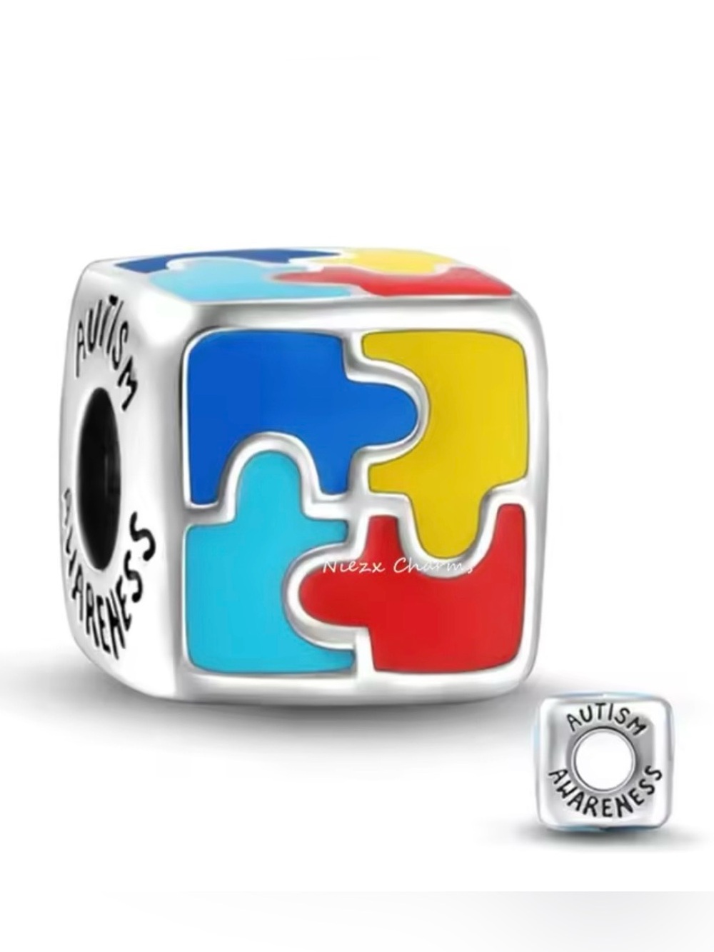 Autism Awareness Puzzle Cube Charm - Multicolor